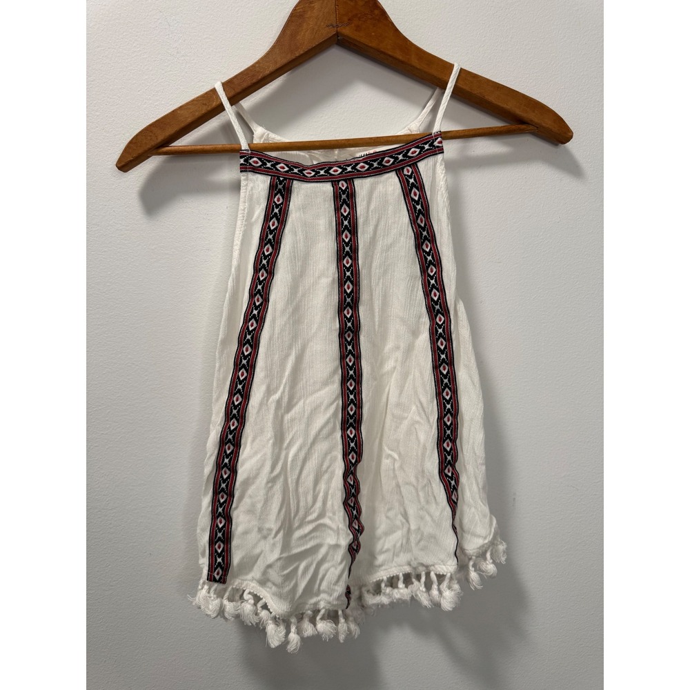 Coachella BUNDLE H&M Embroidered Tassel Fringe Halter Tank and White Cropped Zip